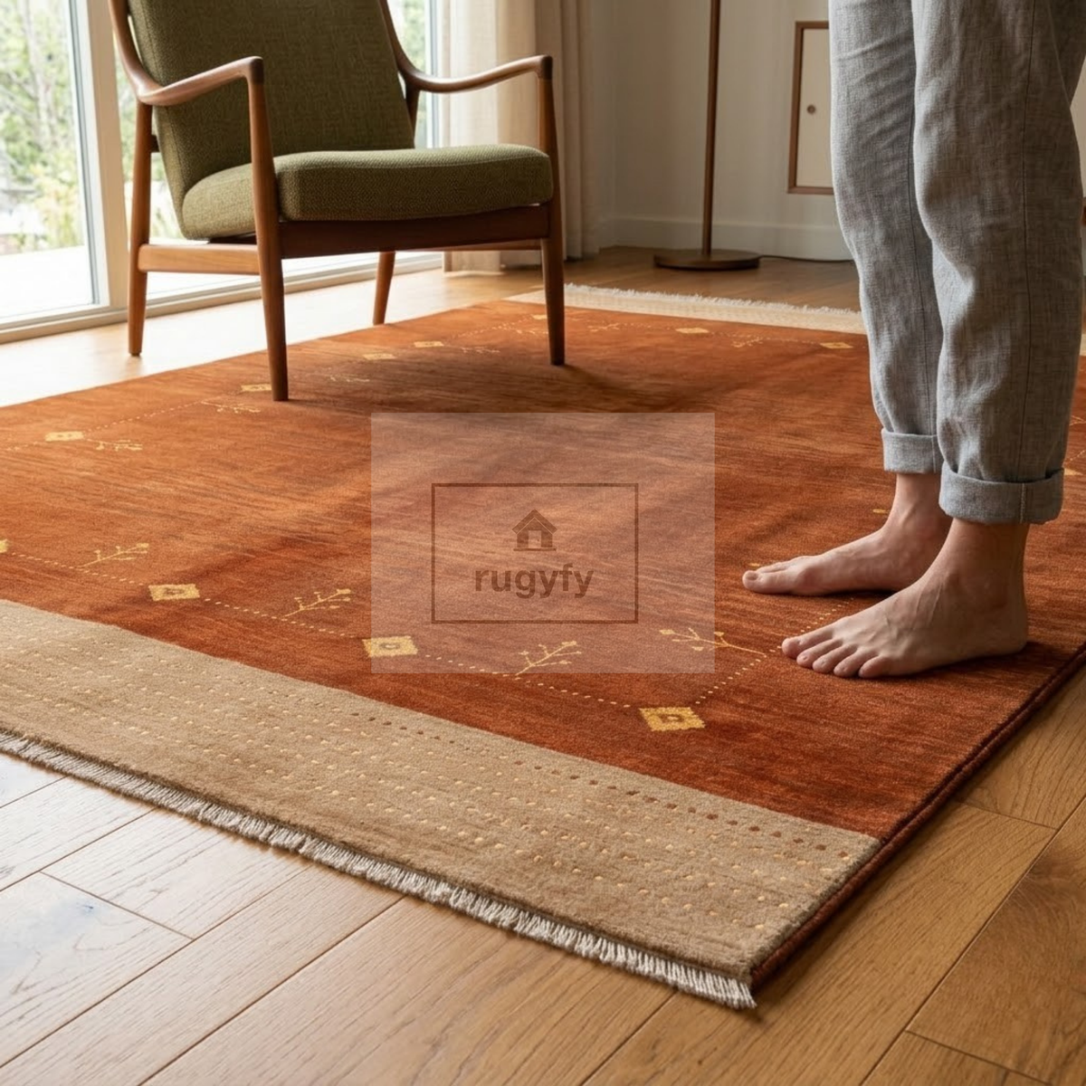 Burnt Orange & Beige Oushak Wool Rug | 6x9 8x10 ft Hand-Knotted | Bedroom Living Room Area Rug