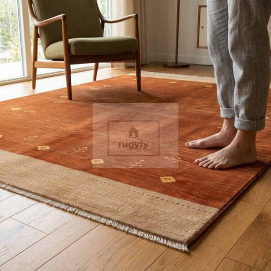 Burnt Orange & Beige Oushak Wool Rug | 6x9 8x10 ft Hand-Knotted | Bedroom Living Room Area Rug