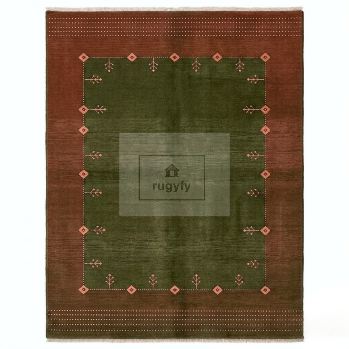Olive Green & Rust Turkish Oushak Rug | 5x8 8x10 ft Hand-Knotted New Zealand Wool | Living Room Bedroom Rug