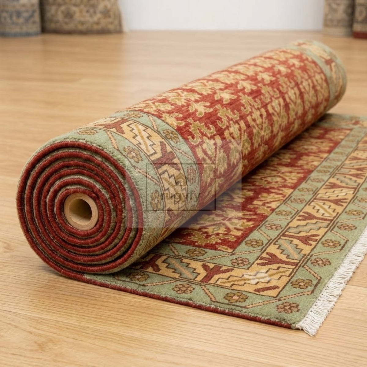 Terracotta Red & Gold Oushak Area Rug | 8x10 9x12 ft Hand-Knotted New Zealand Wool | Burgundy Tribal Turkish Living Room Rug