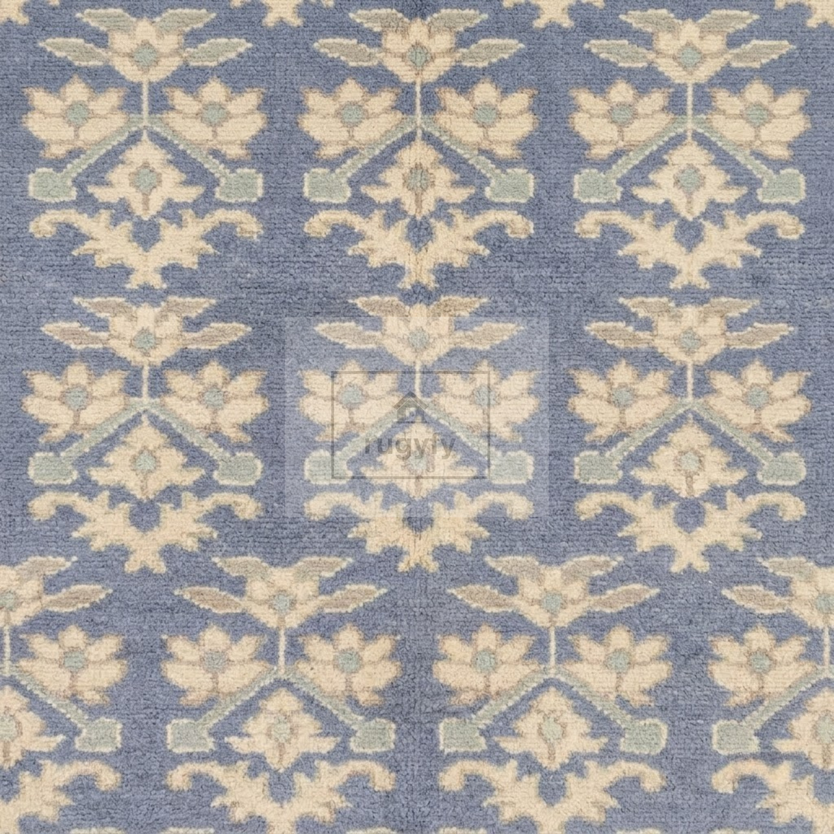 Dusty Blue & Ivory Oushak Area Rug | 8x10 9x12 ft Hand-Knotted New Zealand Wool | Periwinkle Floral Turkish Living Room Rug