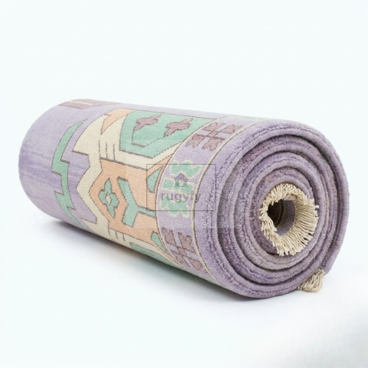 Lavender & Mint Kazak Rug | Hand-Knotted Geometric Medallion Wool Rug | Bedroom & Nursery 8x10