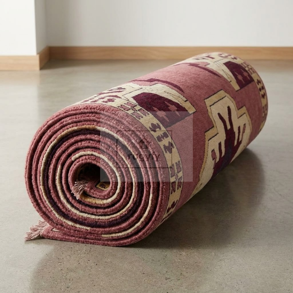 Burgundy & Gold Kazak Rug | Hand-Knotted Caucasian Tribal Geometric Wool Rug | Library Den Living Room 9x12