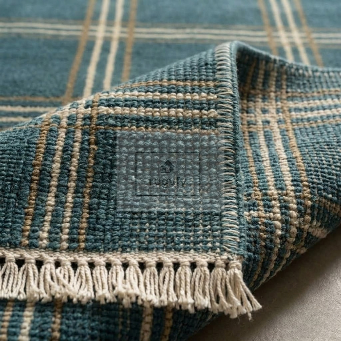 Teal & Cream Vintage Oushak Area Rug | 9x12 10x14 ft Hand-Knotted Wool | Living Room Dining Room