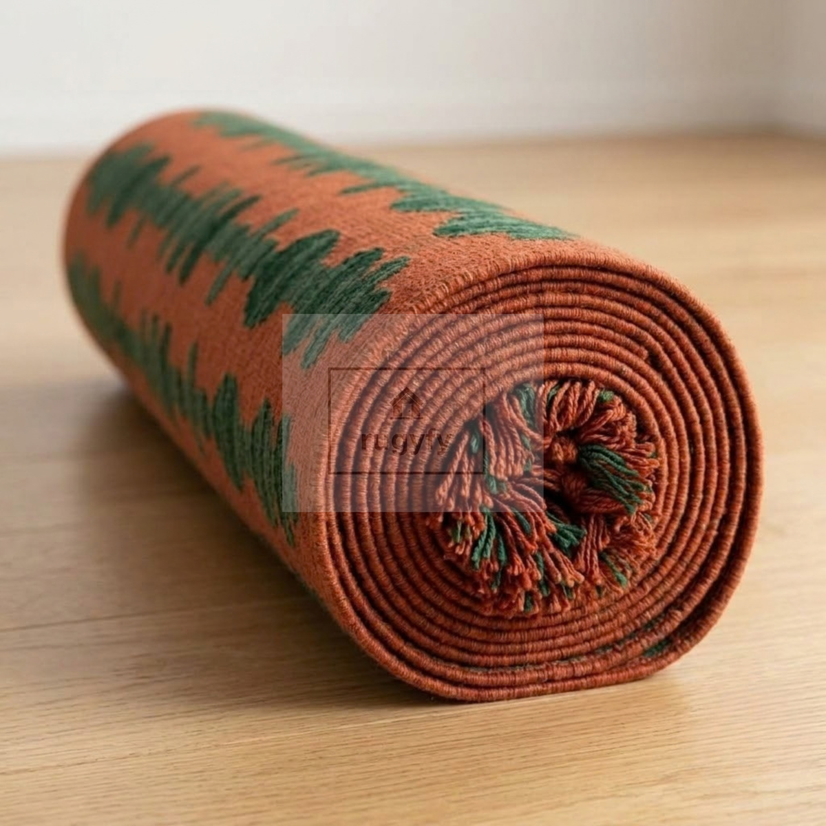 Terracotta & Forest Green Turkish Oushak Rug | 5x8 8x10 ft Hand-Knotted Wool | Living Room Bedroom Rug