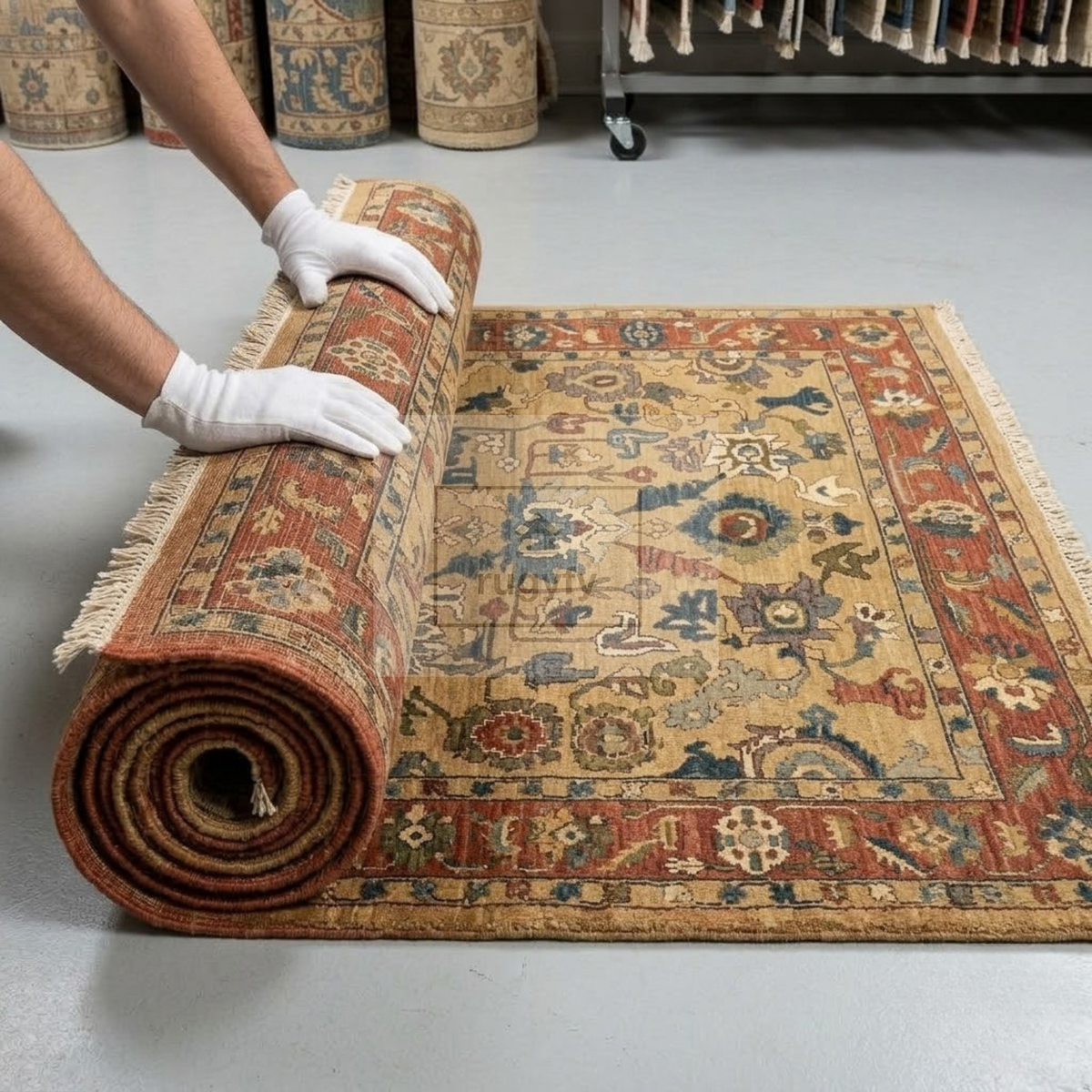 Gold & Brick Red Turkish Oushak Rug | 5x8 8x10 ft Hand-Knotted New Zealand Wool | Living Room Bedroom Rug