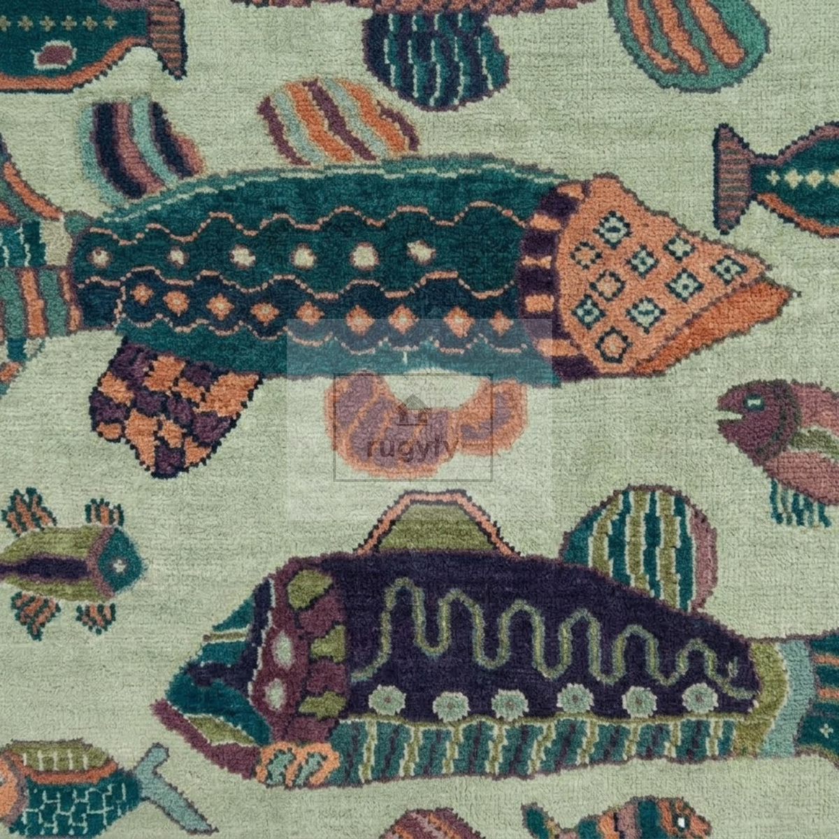 Mint Green & Teal Vintage Oushak Area Rug | 9x12 10x14 ft Hand-Knotted Wool | Living Room Dining Room