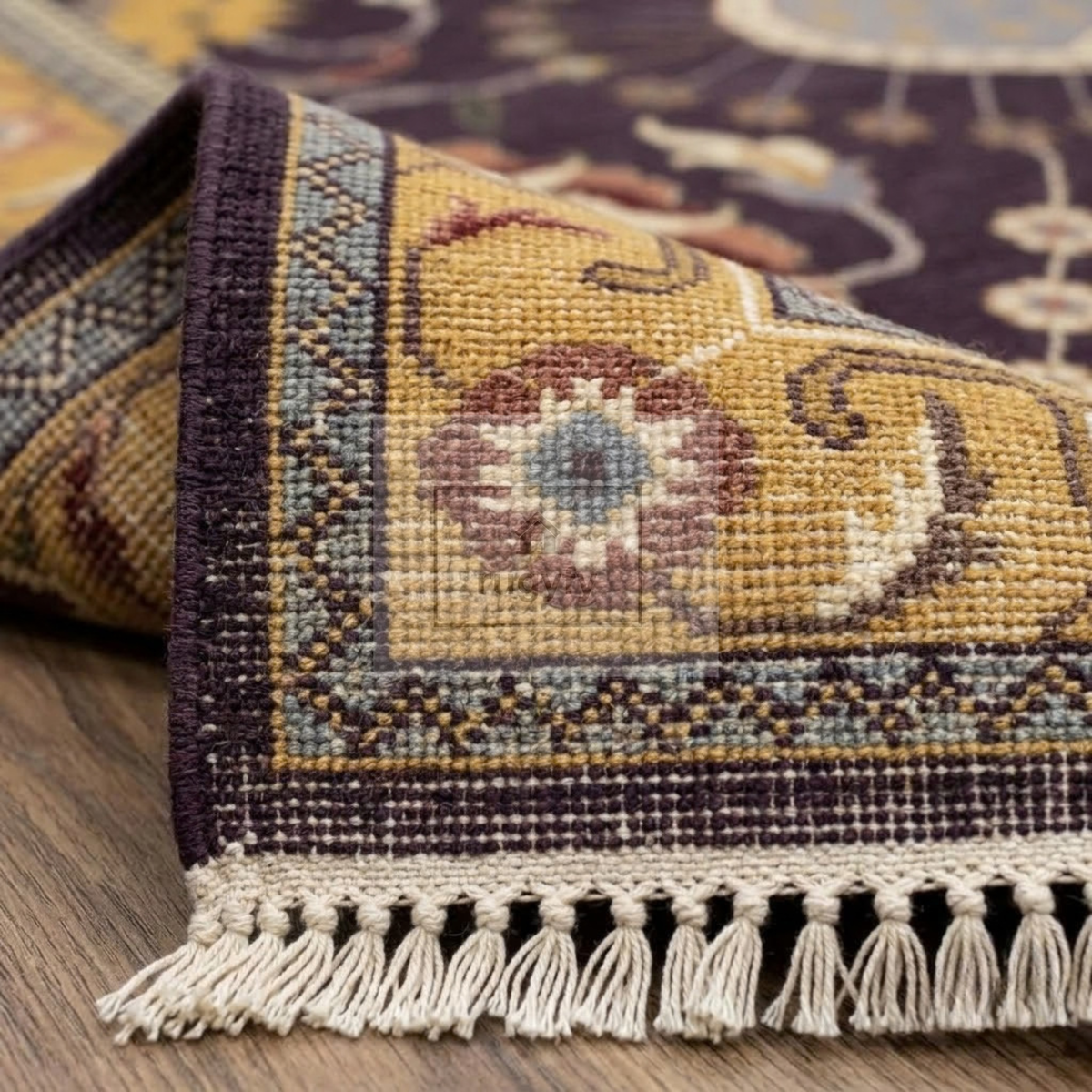 Dark Plum & Gold Turkish Oushak Rug | 5x8 8x10 ft Hand-Knotted New Zealand Wool | Living Room Bedroom Rug