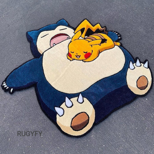 Handmade Snorlax XL x Pikachu Rug / Snorlax XL rug for Bedroom / Pokémon Decor / anime rugs / Custom Rug