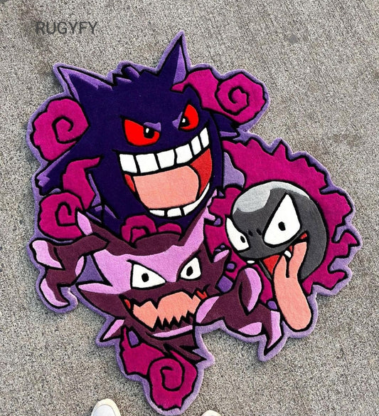 Handmade Gengar all evolution , Gastly , Haunter , Gengar Custom Rug / Hand-Tufted Wool Rug for Living room , Bedroom / Kids Room Rug and Gaming Room