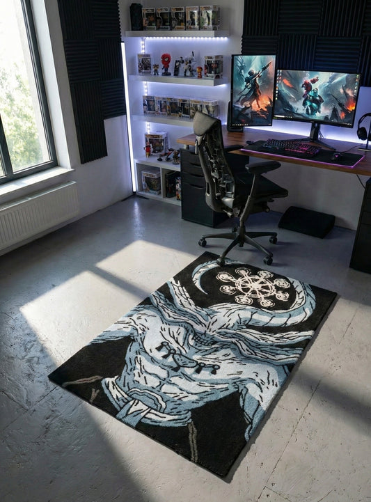 Custom Handmade Wool Mahoraga Rug – Anime Inspired Abstract Area Rug for Living Room, Bedroom & Gaming Setup
