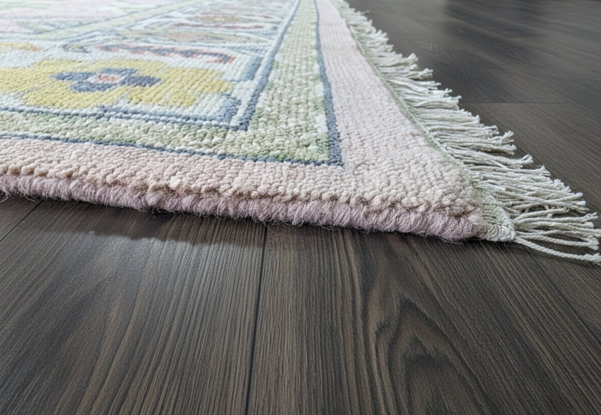 Hand Knotted Oushak Rug — Pastel Turkish Wool Area Rug for Living Room, Anatolian Floral Design