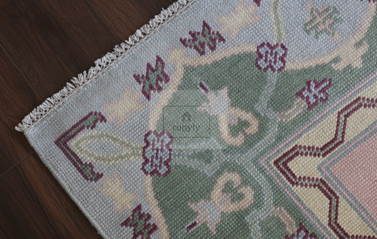 Grey & Mauve Oushak Rug | 9x12 & 10x14 ft | Hand-Knotted Wool Medallion | Living Room & Dining Room