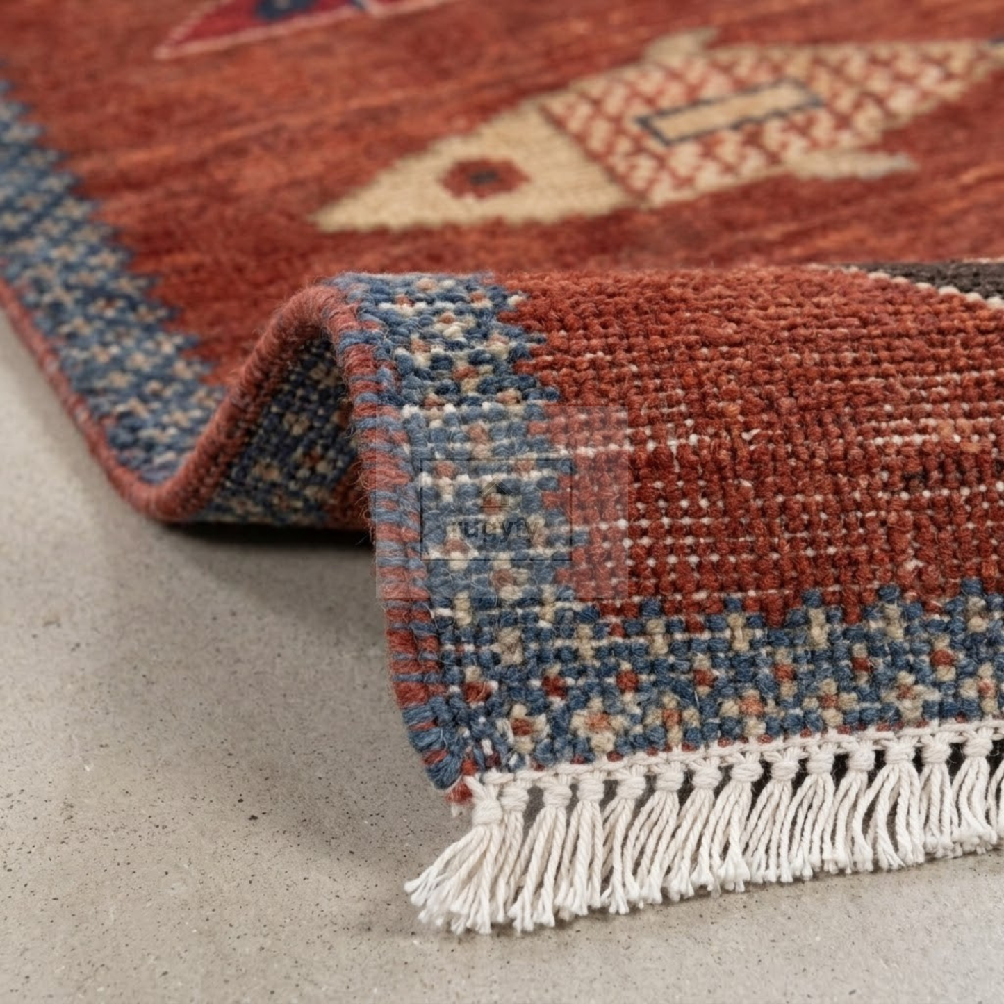 Terracotta Fish Motif Hand-Knotted Wool Rug | 2026's Trending Rust Pictorial Rug for Living Room