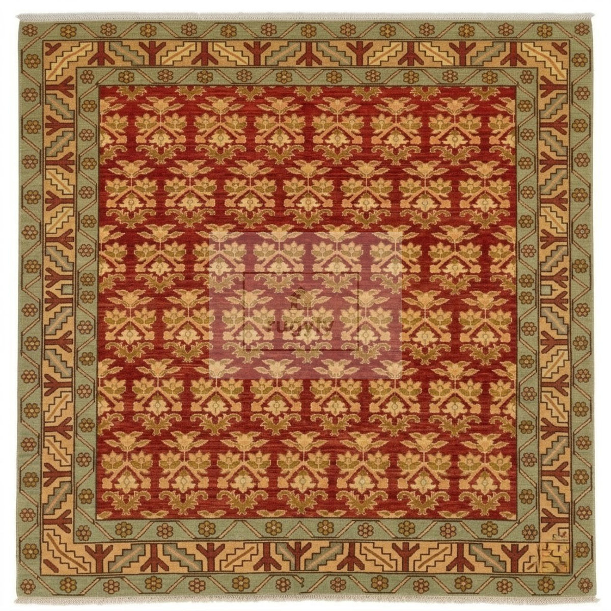 Terracotta Red & Gold Oushak Area Rug | 8x10 9x12 ft Hand-Knotted New Zealand Wool | Burgundy Tribal Turkish Living Room Rug