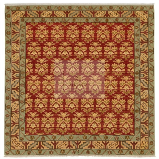 Terracotta Red & Gold Oushak Area Rug | 8x10 9x12 ft Hand-Knotted New Zealand Wool | Burgundy Tribal Turkish Living Room Rug