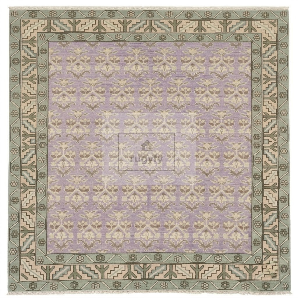 Lavender & Sage Oushak Area Rug | 8x10 9x12 ft Hand-Knotted New Zealand Wool | Lilac Floral Turkish Rug