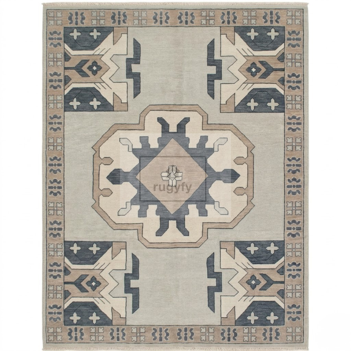 Silver & Charcoal Turkish Oushak Rug | 5x8 8x10 ft Hand-Knotted Wool | Living Room Bedroom Rug
