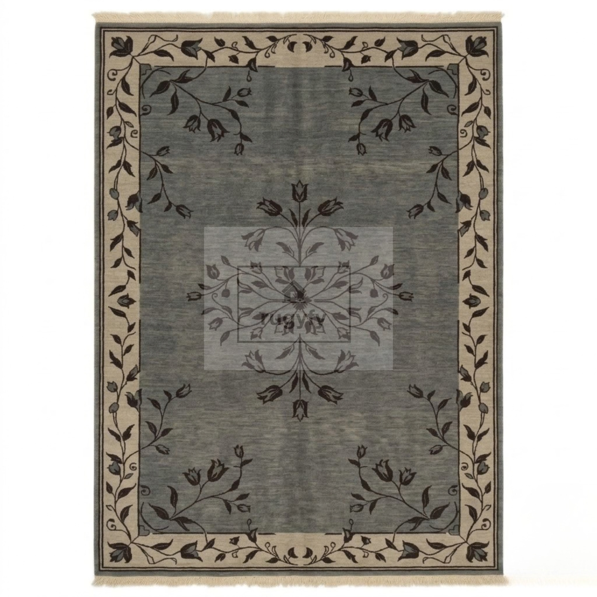 Grey & Ivory Oushak Wool Rug | 6x9 8x10 ft Hand-Knotted | Bedroom Living Room Area Rug