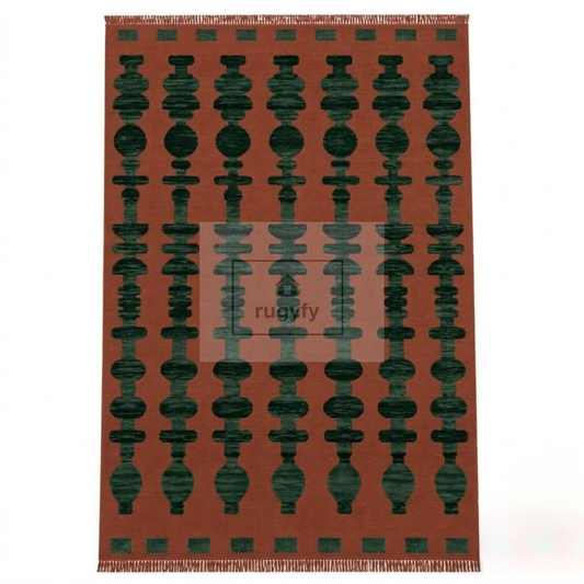 Terracotta & Forest Green Turkish Oushak Rug | 5x8 8x10 ft Hand-Knotted Wool | Living Room Bedroom Rug