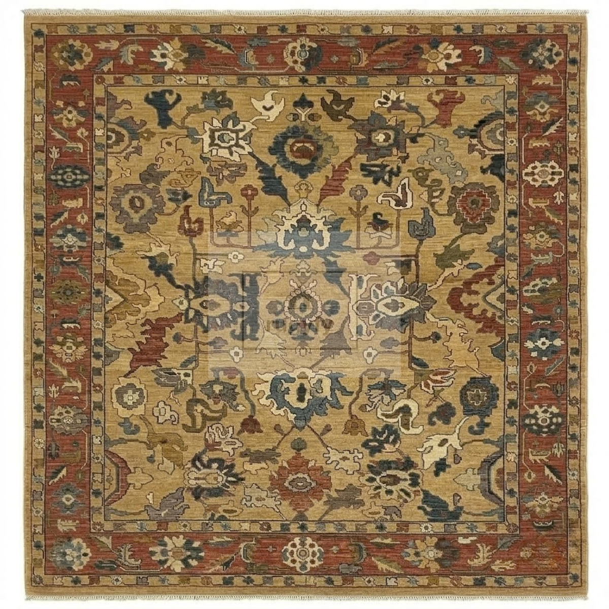 Gold & Brick Red Turkish Oushak Rug | 5x8 8x10 ft Hand-Knotted New Zealand Wool | Living Room Bedroom Rug