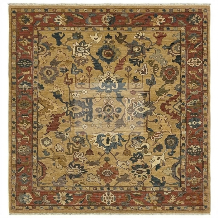 Gold & Brick Red Turkish Oushak Rug | 5x8 8x10 ft Hand-Knotted New Zealand Wool | Living Room Bedroom Rug