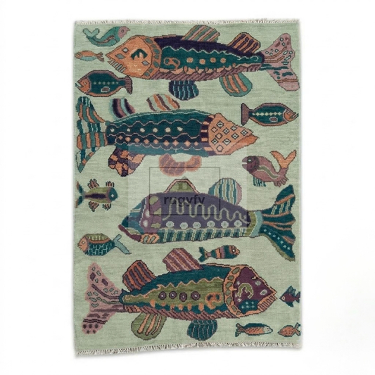 Mint Green & Teal Vintage Oushak Area Rug | 9x12 10x14 ft Hand-Knotted Wool | Living Room Dining Room