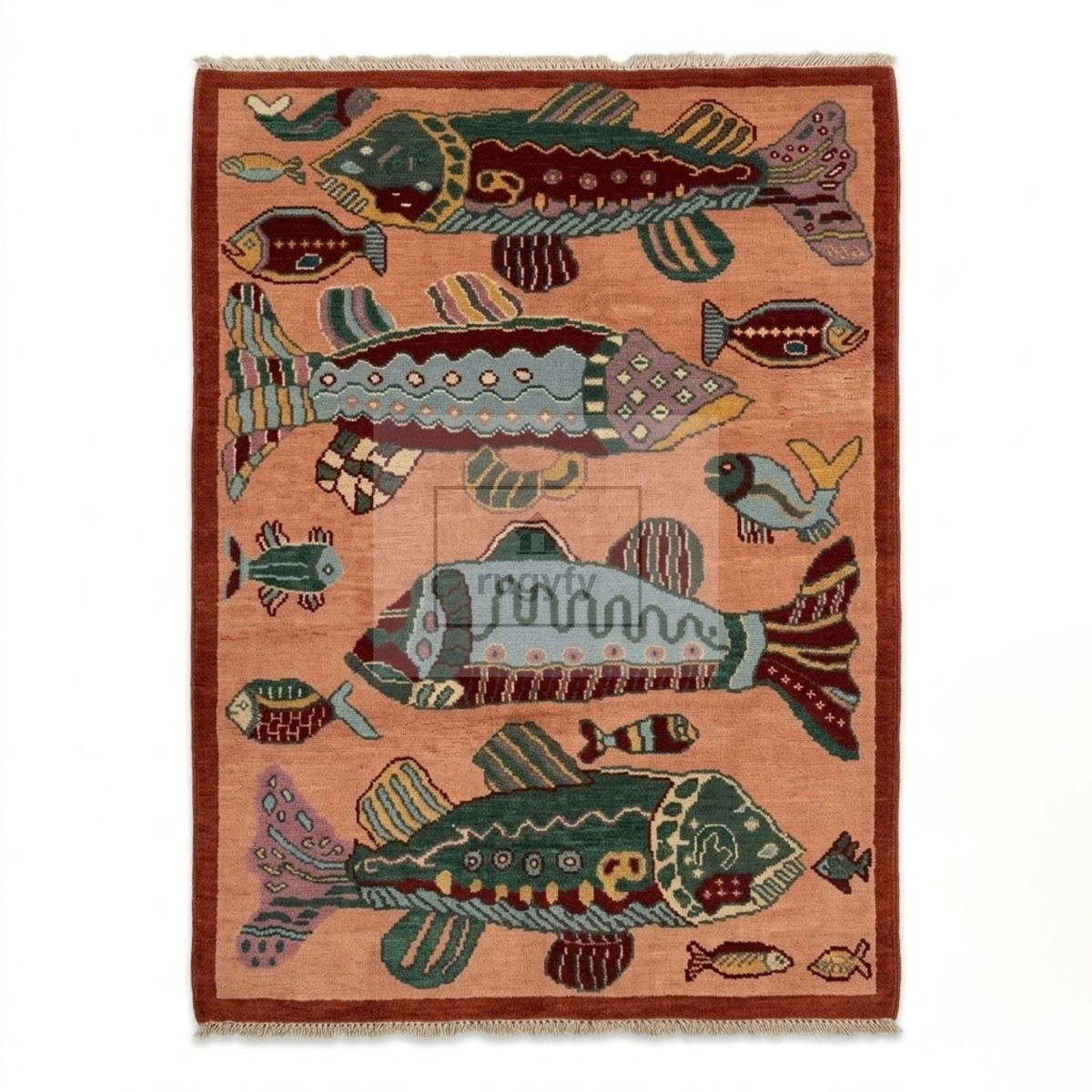Peach & Rust Red Oushak Wool Rug | 6x9 8x10 ft Hand-Knotted | Bedroom Living Room Area Rug