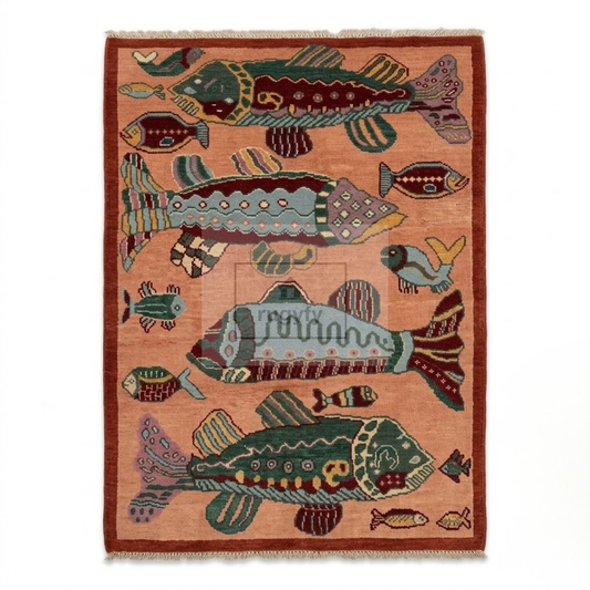Peach & Rust Red Oushak Wool Rug | 6x9 8x10 ft Hand-Knotted | Bedroom Living Room Area Rug
