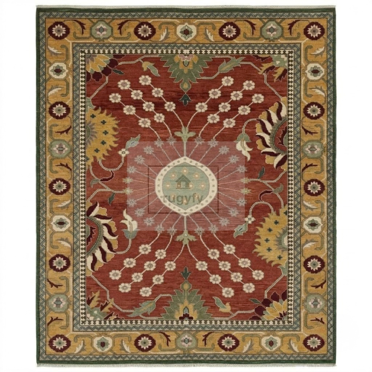 Terracotta & Gold Turkish Oushak Rug | 5x8 8x10 ft Hand-Knotted New Zealand Wool | Living Room Bedroom Rug