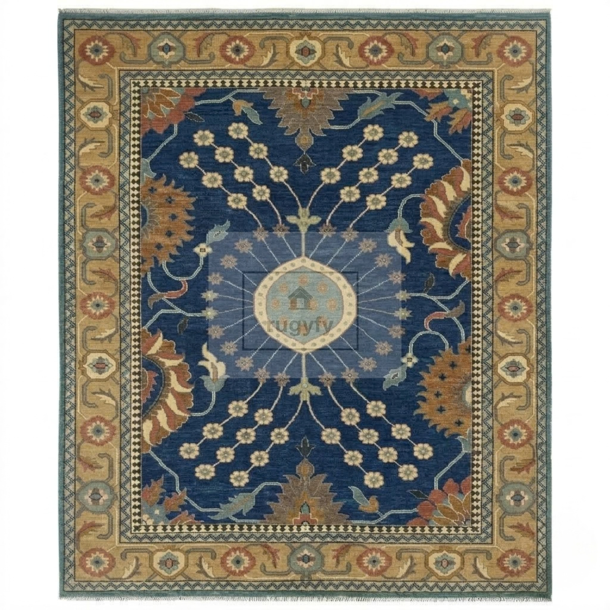 Dark Brown & Multicolor Oushak Wool Rug | 6x9 8x10 ft Hand-Knotted | Bedroom Living Room Area Rug