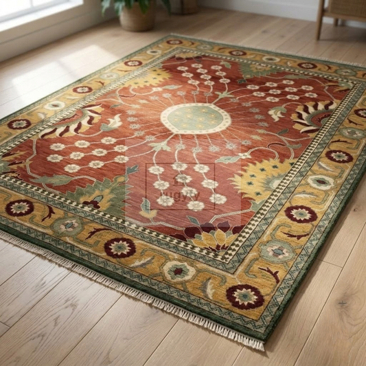 Terracotta & Gold Turkish Oushak Rug | 5x8 8x10 ft Hand-Knotted New Zealand Wool | Living Room Bedroom Rug
