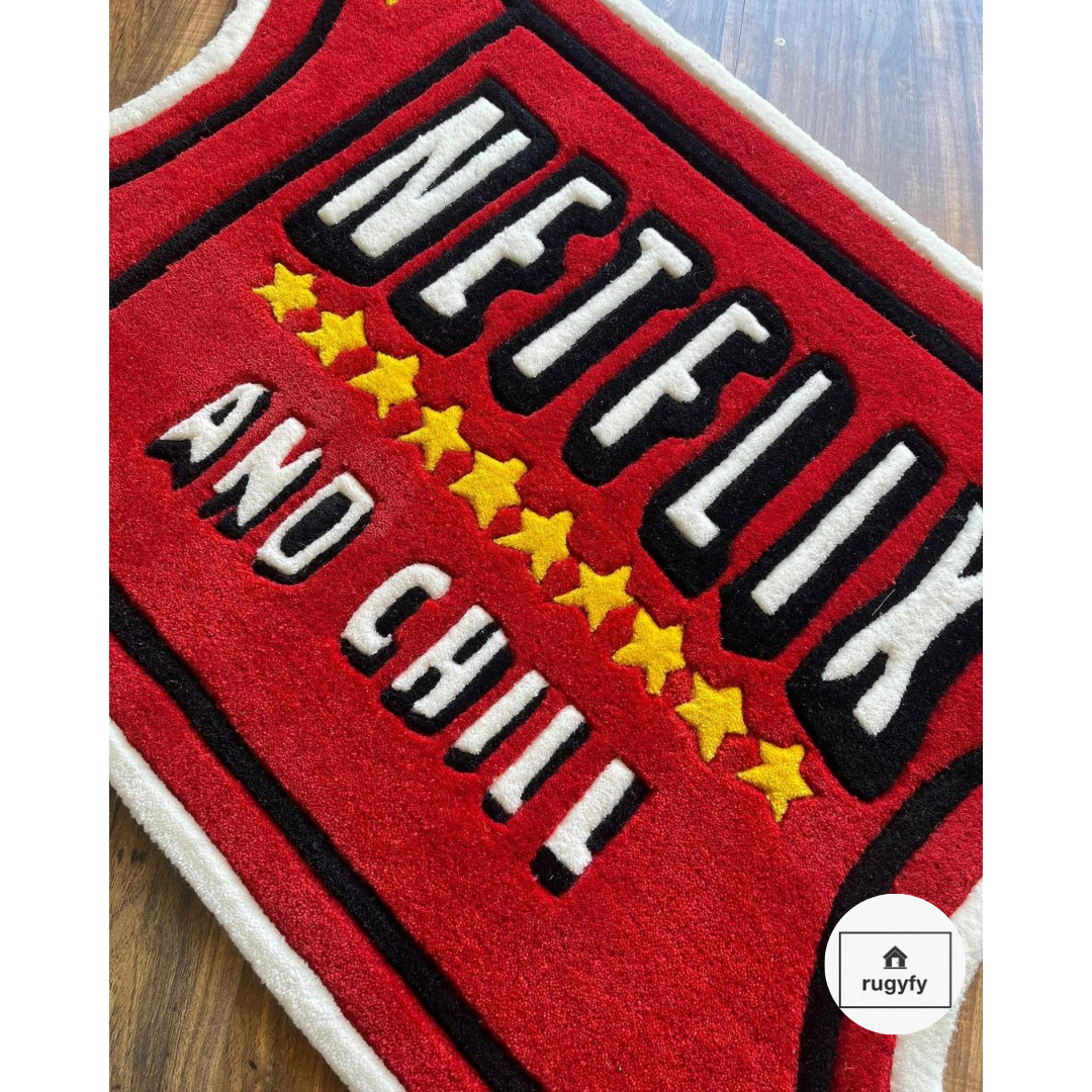 Handmade Netflix and Chill Logo rugs , Hand-Tufted Wool Rugs