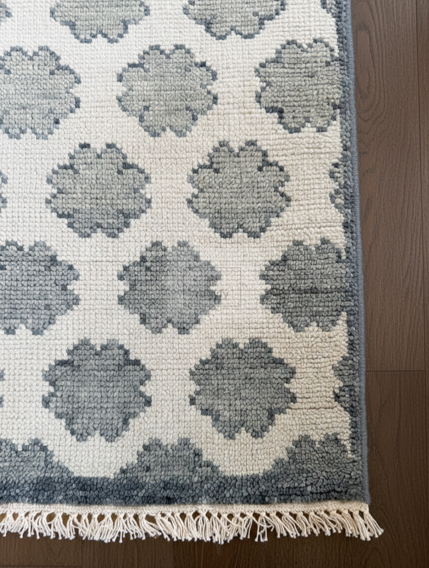 Ivory & Grey Oushak Rug | 2x9 & 3x10 ft | Hand-Knotted Wool Geometric Trellis | Living Room & Bedroom