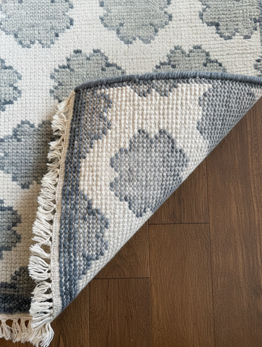 Ivory & Grey Oushak Rug | 2x9 & 3x10 ft | Hand-Knotted Wool Geometric Trellis | Living Room & Bedroom