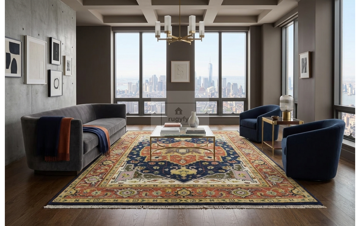 8x10 Navy Rust Heriz Serapi Rug | Hand-Knotted | RUGYFY
