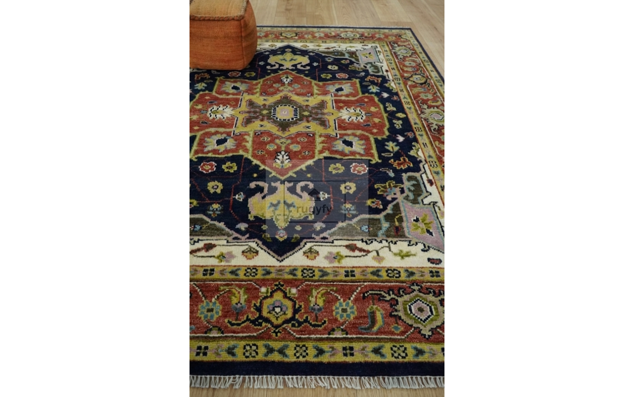 8x10 Navy Rust Heriz Serapi Rug | Hand-Knotted | RUGYFY