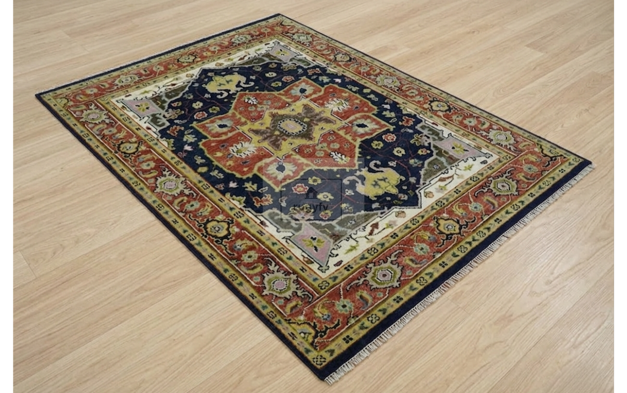 8x10 Navy Rust Heriz Serapi Rug | Hand-Knotted | RUGYFY