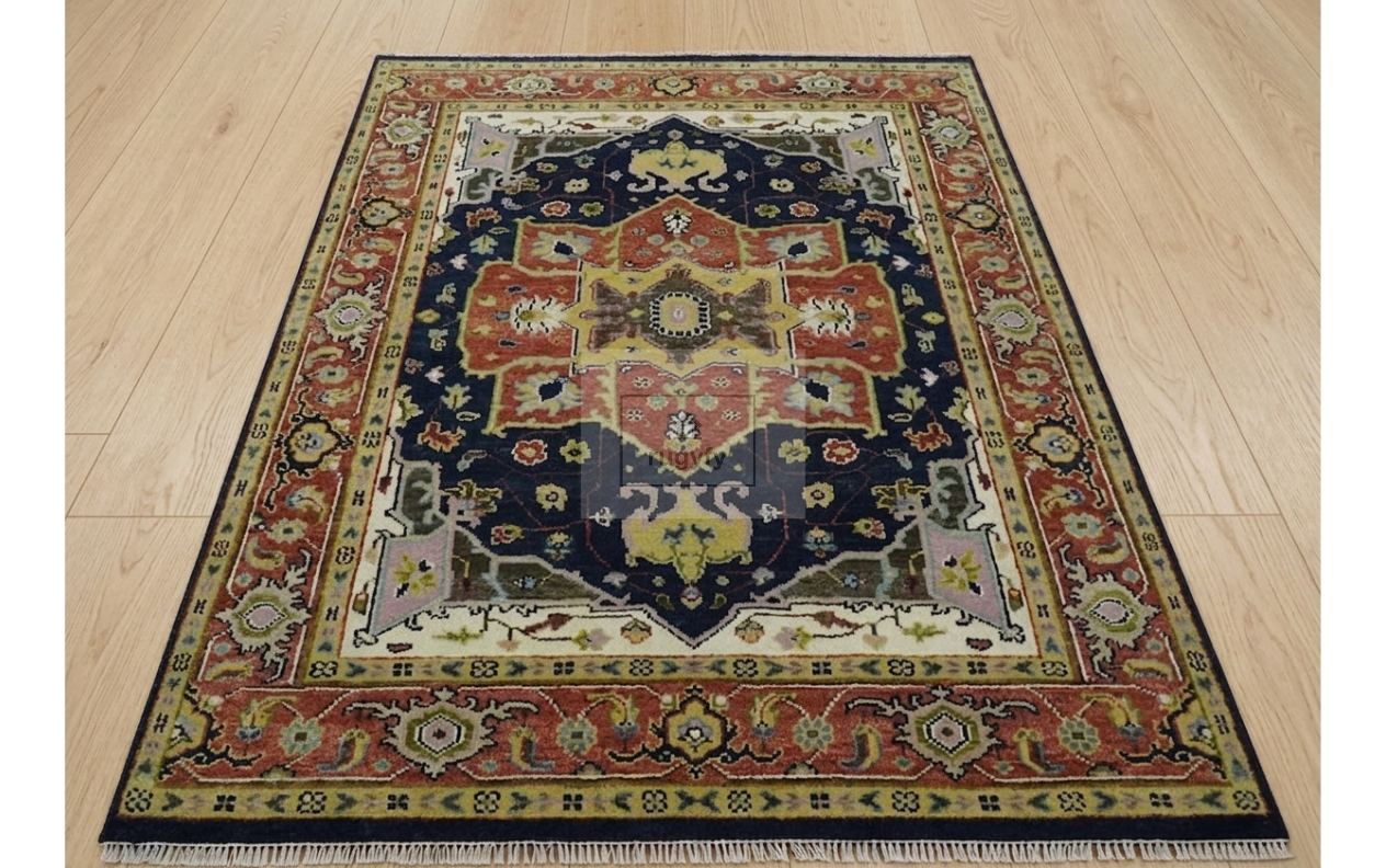 8x10 Navy Rust Heriz Serapi Rug | Hand-Knotted | RUGYFY