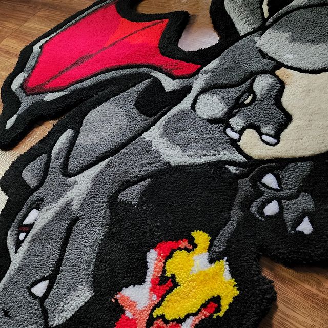 Handmade Charizard Custom Hand-Tufted Rug / Anime Custom Made Wool Area Rug For Kids Room And Living Room