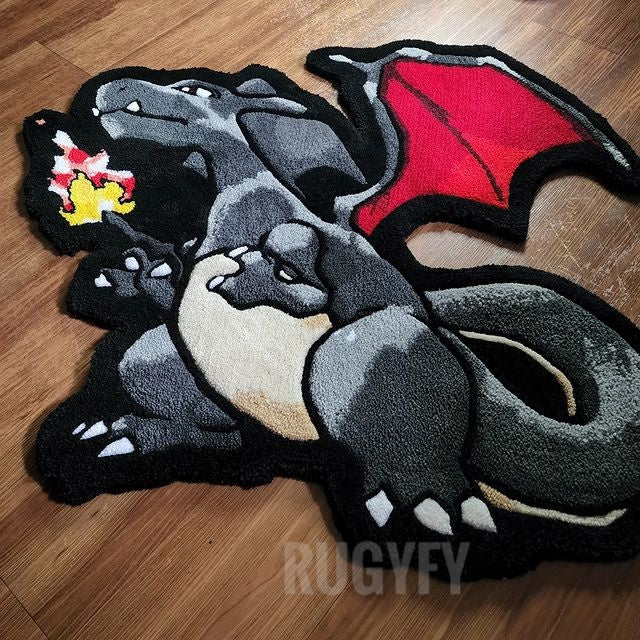 Handmade Charizard Custom Hand-Tufted Rug / Anime Custom Made Wool Area Rug For Kids Room And Living Room