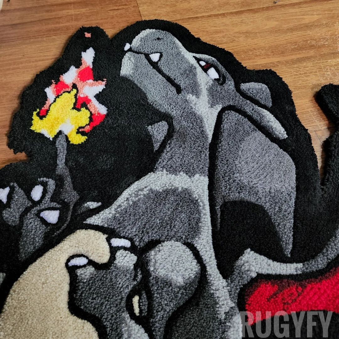 Handmade Charizard Custom Hand-Tufted Rug / Anime Custom Made Wool Area Rug For Kids Room And Living Room