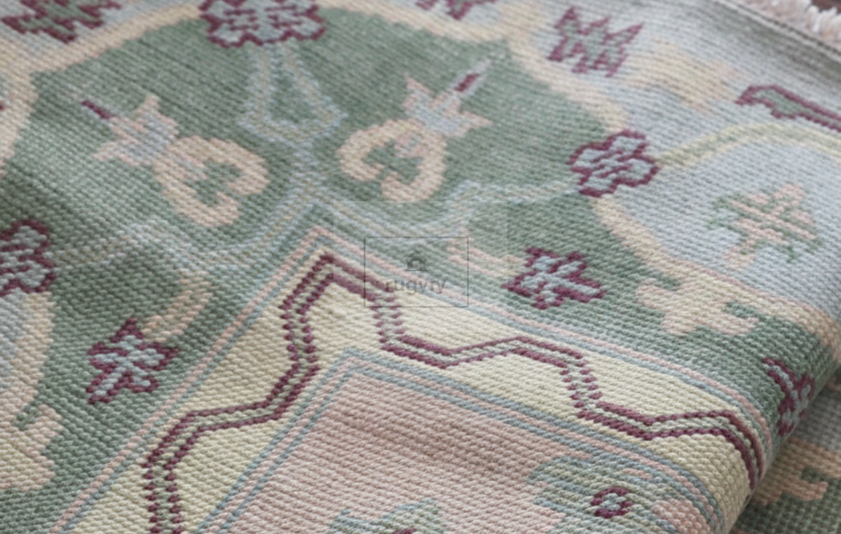 Grey & Mauve Oushak Rug | 9x12 & 10x14 ft | Hand-Knotted Wool Medallion | Living Room & Dining Room