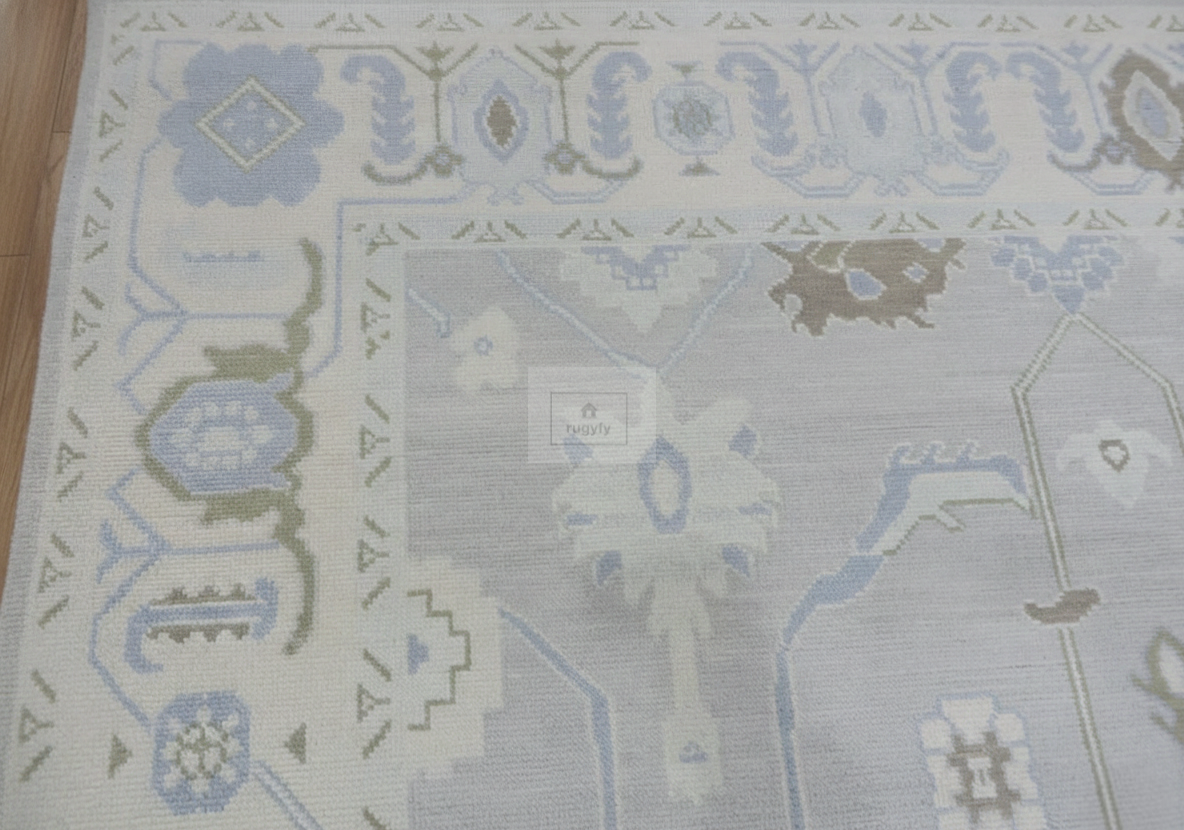 Ivory & Grey Oushak Rug | 6x9 & 8x10 ft | Hand-Knotted Wool Floral | Bedroom & Living Room