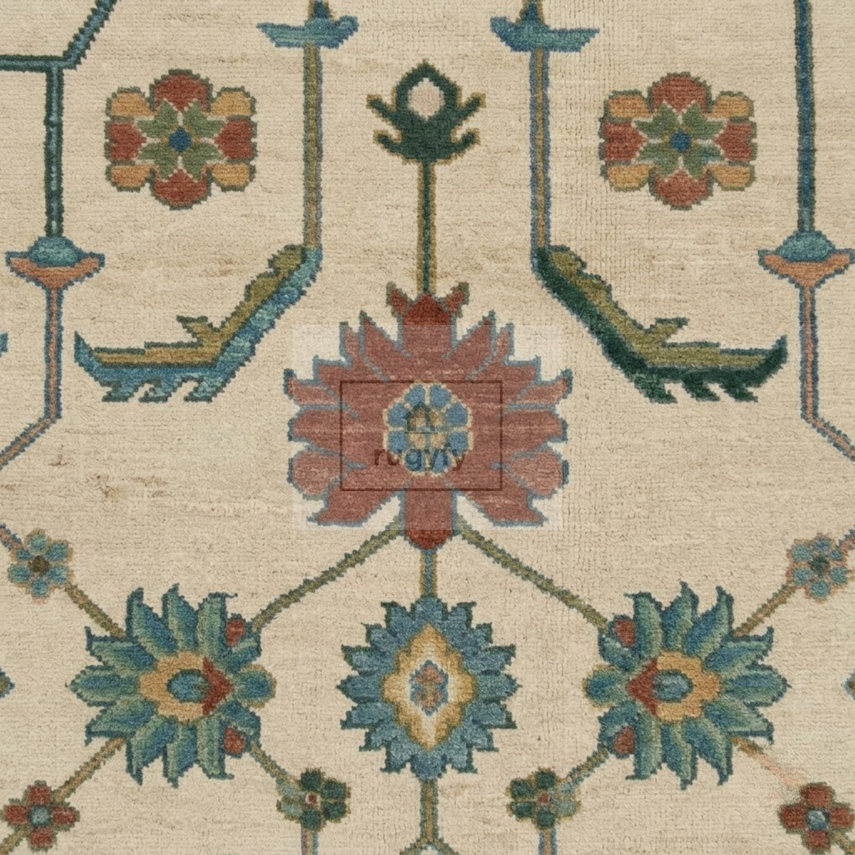Ivory & Teal Blue Sultanabad Oushak Rug | Hand-Knotted Wool 8x10 9x12 | Cream Palmette Area Rug