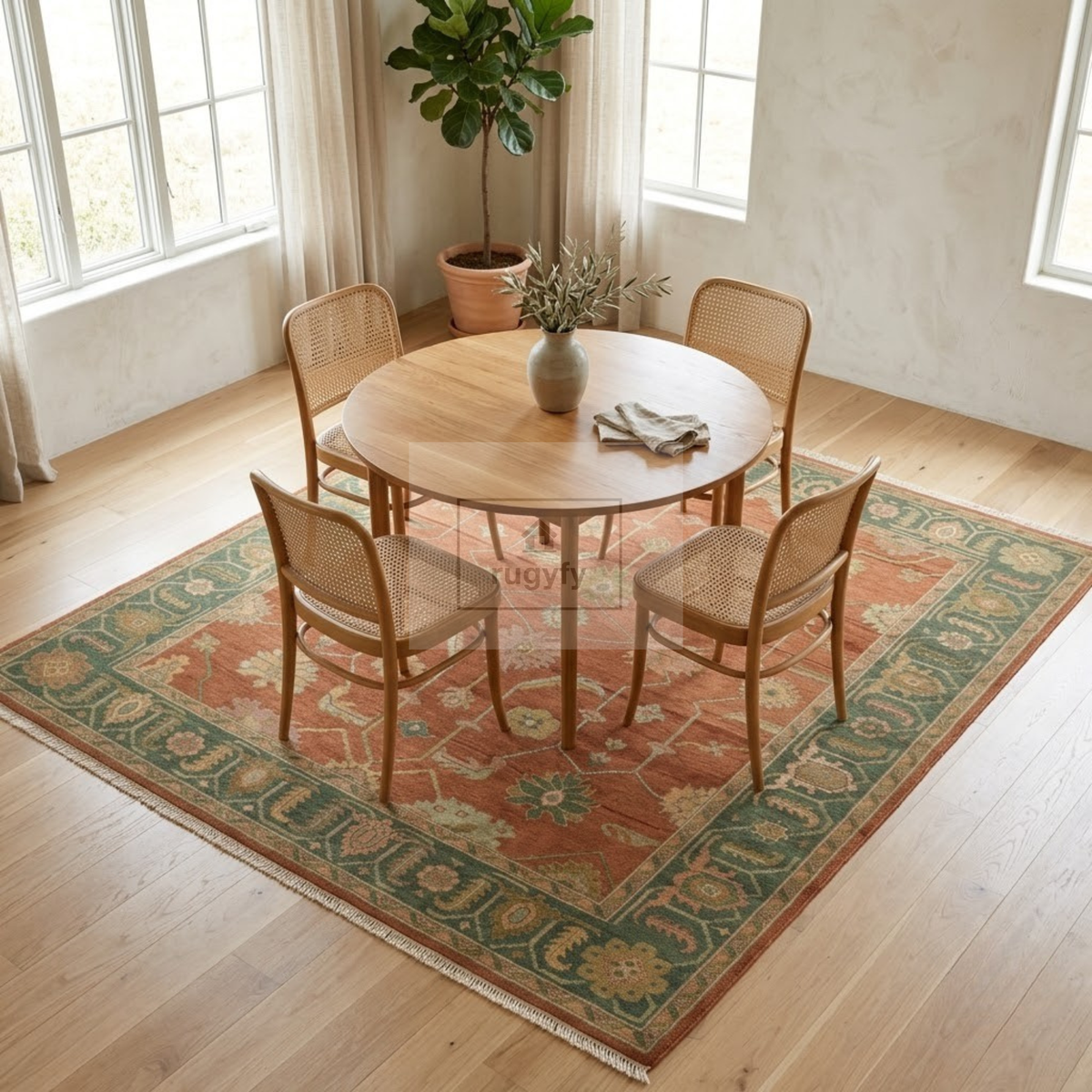 Rust Terracotta & Sage Green Sultanabad Oushak Rug | Hand-Knotted Wool 8x10 9x12 | Earthy Palmette Rug