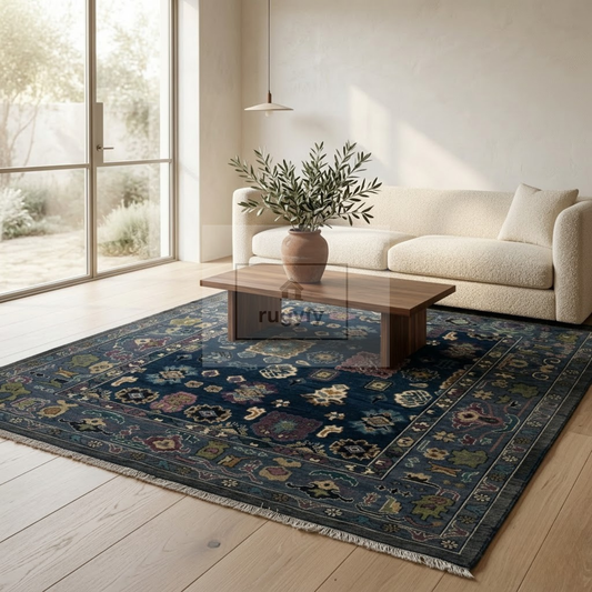 Custom Navy Oushak Hand-Knotted Wool Rug for Interior Designers | Midnight Indigo Anatolian Design, Trade & Contract Sizes