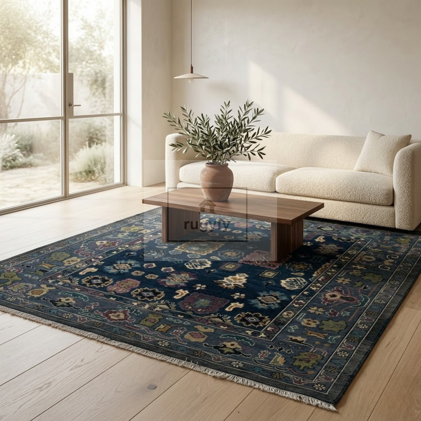 8x10 & 9x12 Navy Hand-Knotted Wool Area Rug | Midnight Blue Oushak for Dining Room & Bedroom