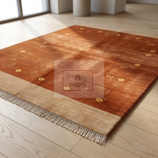 Burnt Orange & Beige Oushak Wool Rug | 6x9 8x10 ft Hand-Knotted | Bedroom Living Room Area Rug