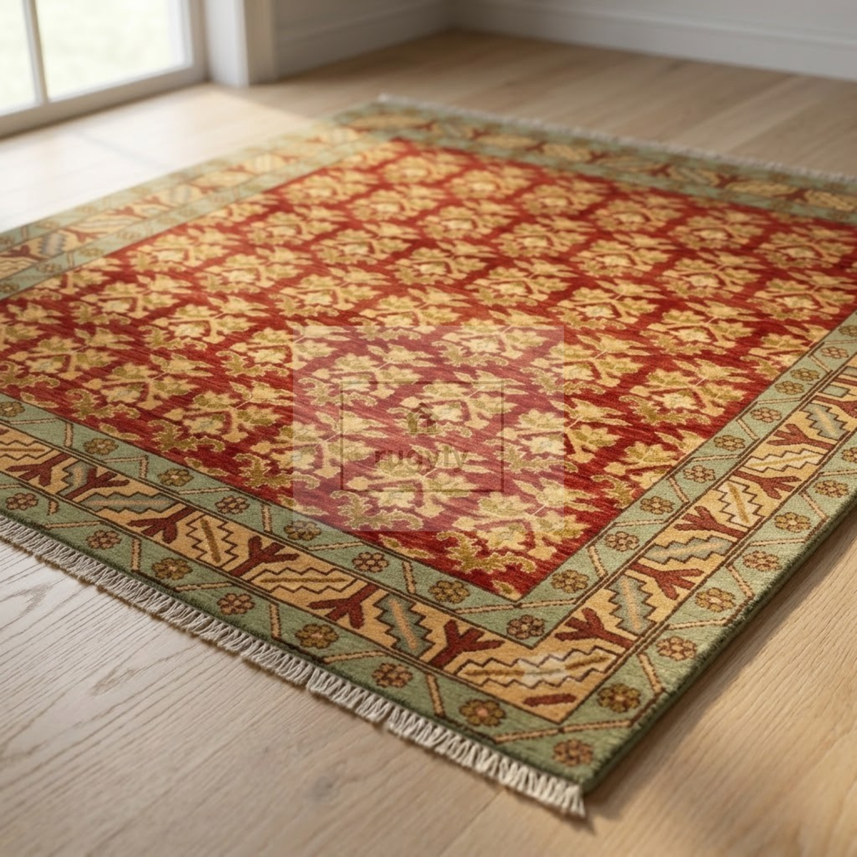 Terracotta Red & Gold Oushak Area Rug | 8x10 9x12 ft Hand-Knotted New Zealand Wool | Burgundy Tribal Turkish Living Room Rug